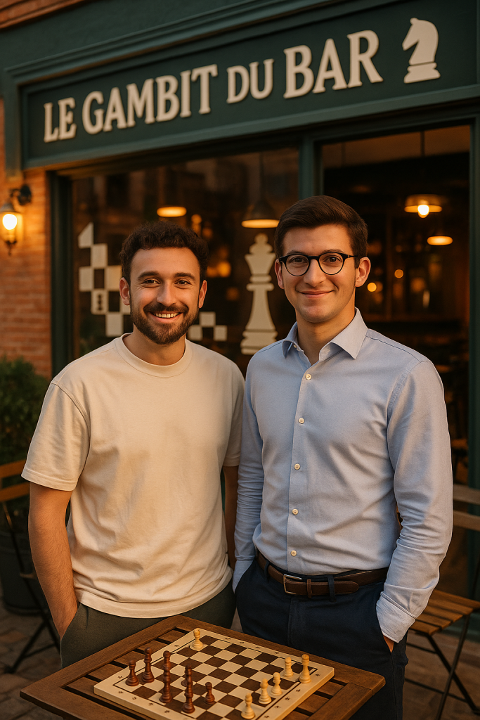 Quentin et Romain l'équipe du Gambit du bar, bar d'échecs à Toulouse